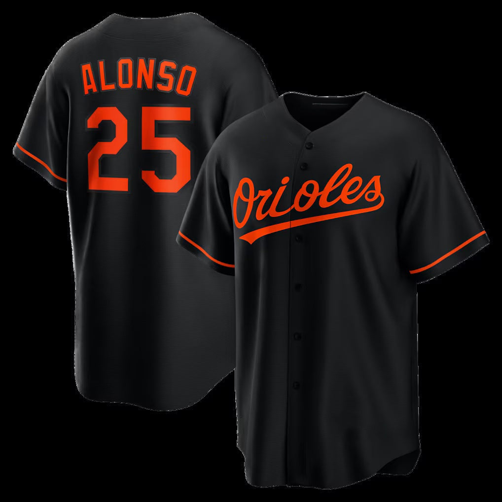 Baltimore Orioles #25 Pete Alonso Black Alternate Replica Stitched Baseball Jersey - Main View