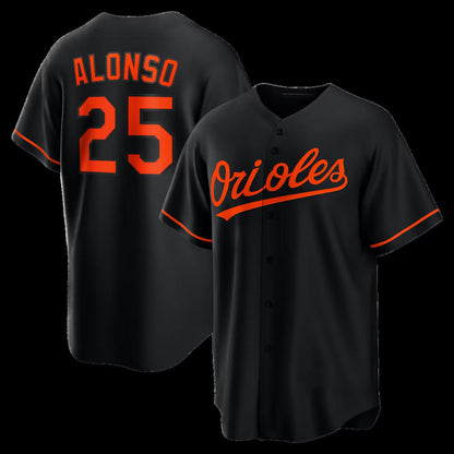Baltimore Orioles #25 Pete Alonso Black Alternate Replica Stitched Baseball Jersey - Main View