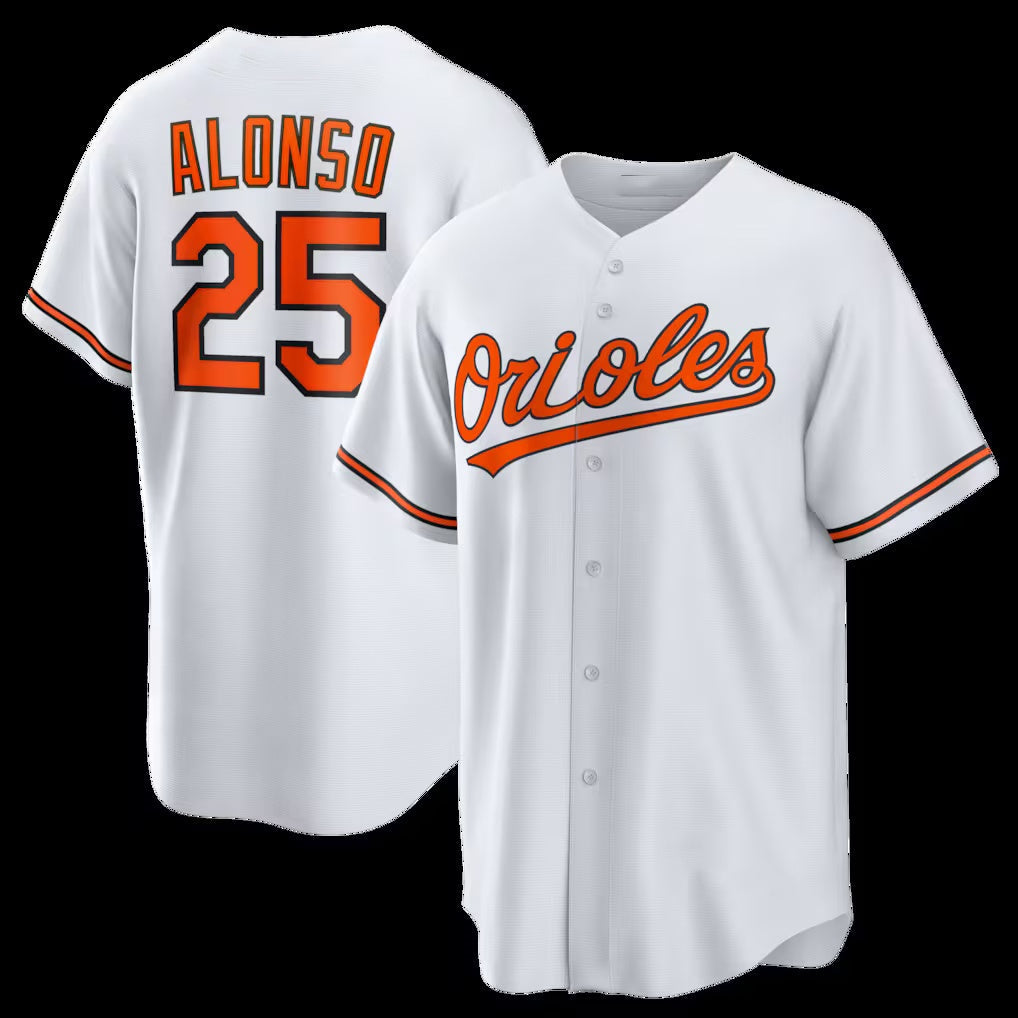 Baltimore Orioles #25 Pete Alonso White Home Replica Stitched Baseball Jersey - Main View