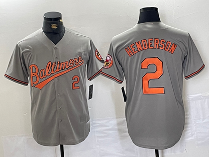 Baltimore Orioles #2 Gunnar Henderson Number Grey Stitched Cool Base Baseball Jersey - Main View