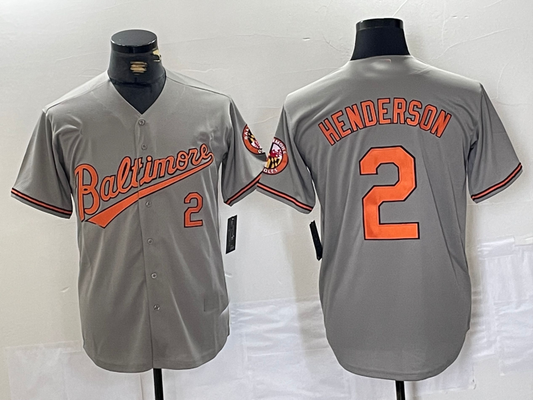 Baltimore Orioles #2 Gunnar Henderson Number Grey Stitched Cool Base Baseball Jersey - Main View