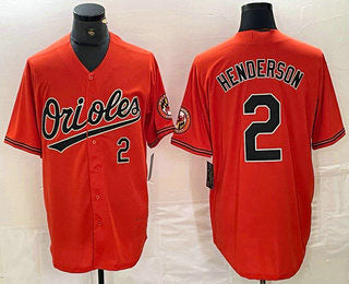 Baltimore Orioles #2 Gunnar Henderson Number Orange Cool Base Stitched Jersey Baseball Jerseys - Main View