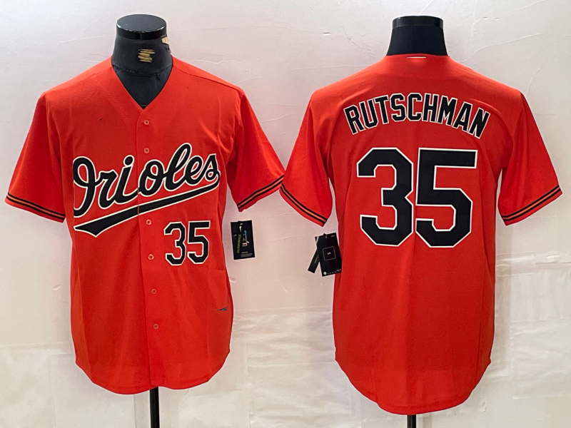 Baltimore Orioles #35 Adley Rutschman Number Orange Stitched Cool Base Baseball Jerseys - Main View