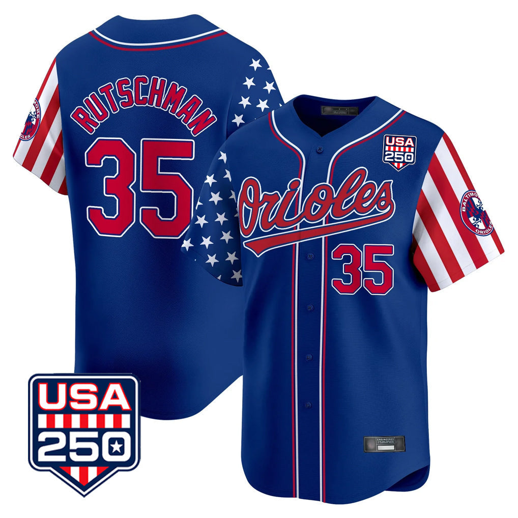Baltimore Orioles #35 Adley Rutschman Player Royal USA 250 Independence Day Vapor Premier Limited Home Game Stitched Baseball Jersey - Main View