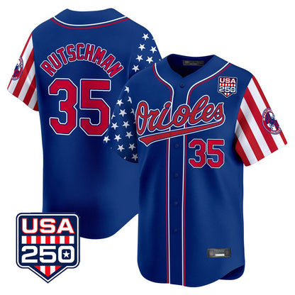 Baltimore Orioles #35 Adley Rutschman Player Royal USA 250 Independence Day Vapor Premier Limited Home Game Stitched Baseball Jersey - Main View