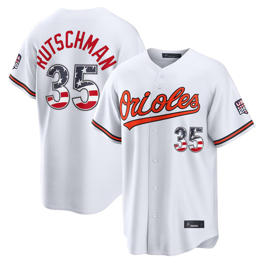 Baltimore Orioles #35 Adley Rutschman Player White USA 250 Fourth of July Home Game Stitched Baseball Jersey - Main View