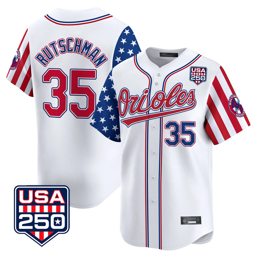 Baltimore Orioles #35 Adley Rutschman Player White USA 250 Independence Day Vapor Premier Home Game Stitched Baseball Jersey - Main View