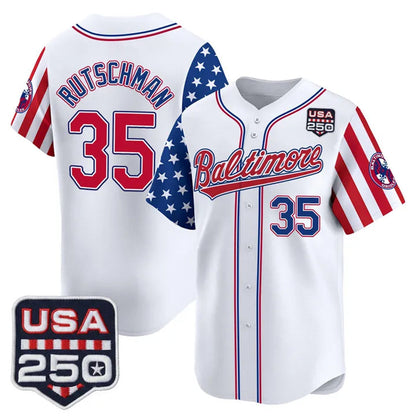 Baltimore Orioles #35 Adley Rutschman Player White USA 250 Independence Day Vapor Premier Limited Home Game Stitched Baseball Jersey - Main View