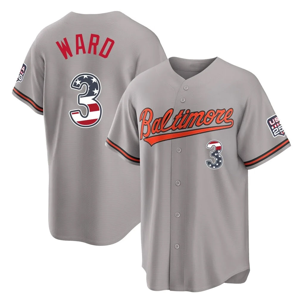 Baltimore Orioles #3 Taylor Ward Player Gray USA 250 Fourth of July Home Game Stitched Baseball Jersey - Main View