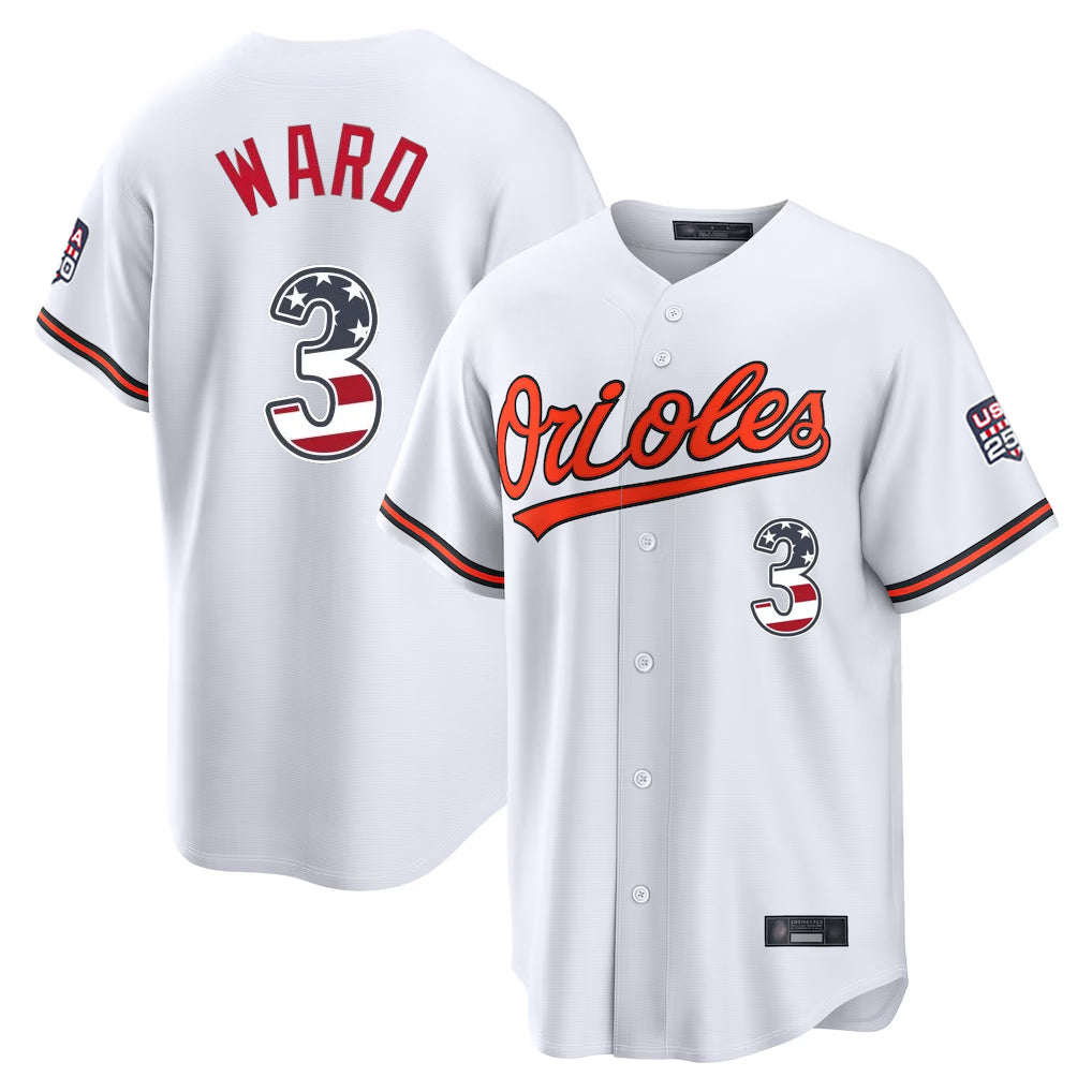 Baltimore Orioles #3 Taylor Ward Player White USA 250 Fourth of July Home Game Stitched Baseball Jersey - Main View