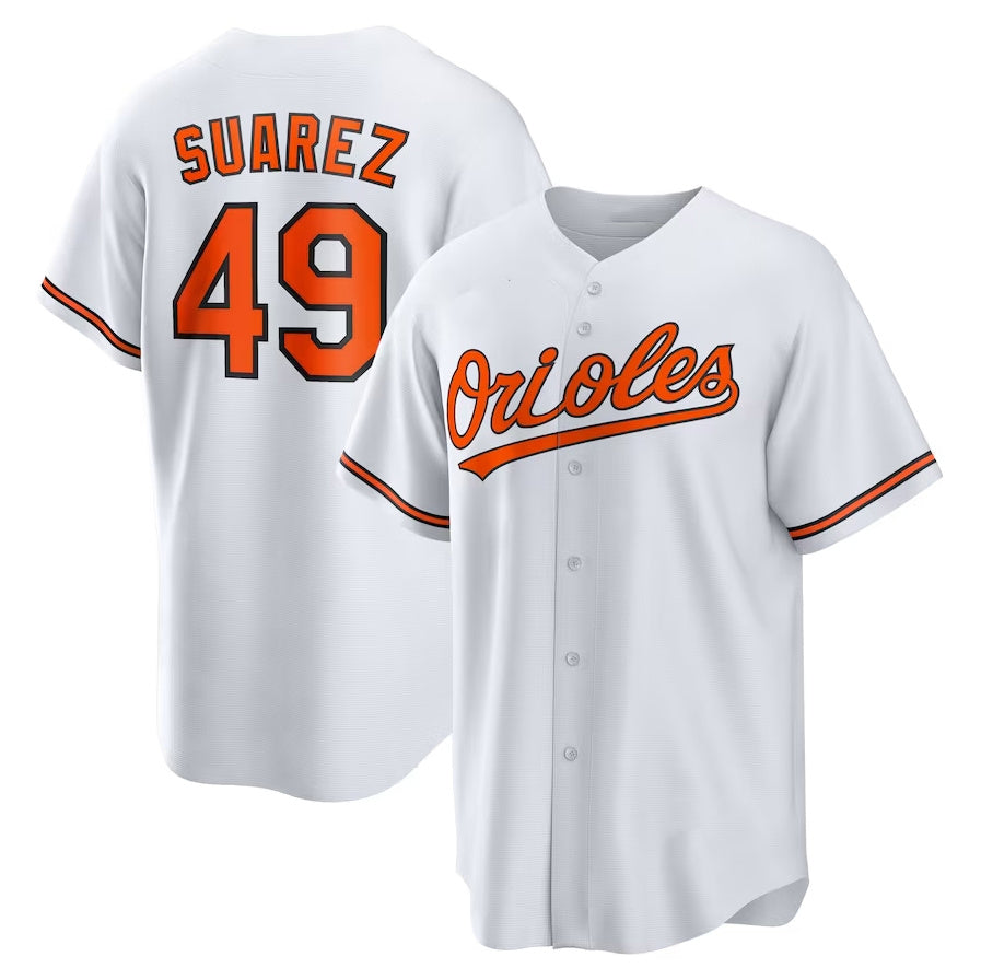 Baltimore Orioles #49 Albert Suarez Home Replica Jersey - White Stitched Baseball Jersey - Main View