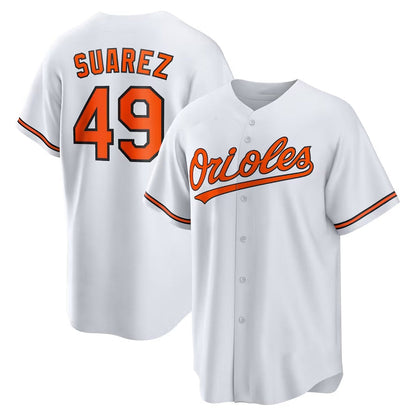 Baltimore Orioles #49 Albert Suarez Home Replica Jersey - White Stitched Baseball Jersey - Main View