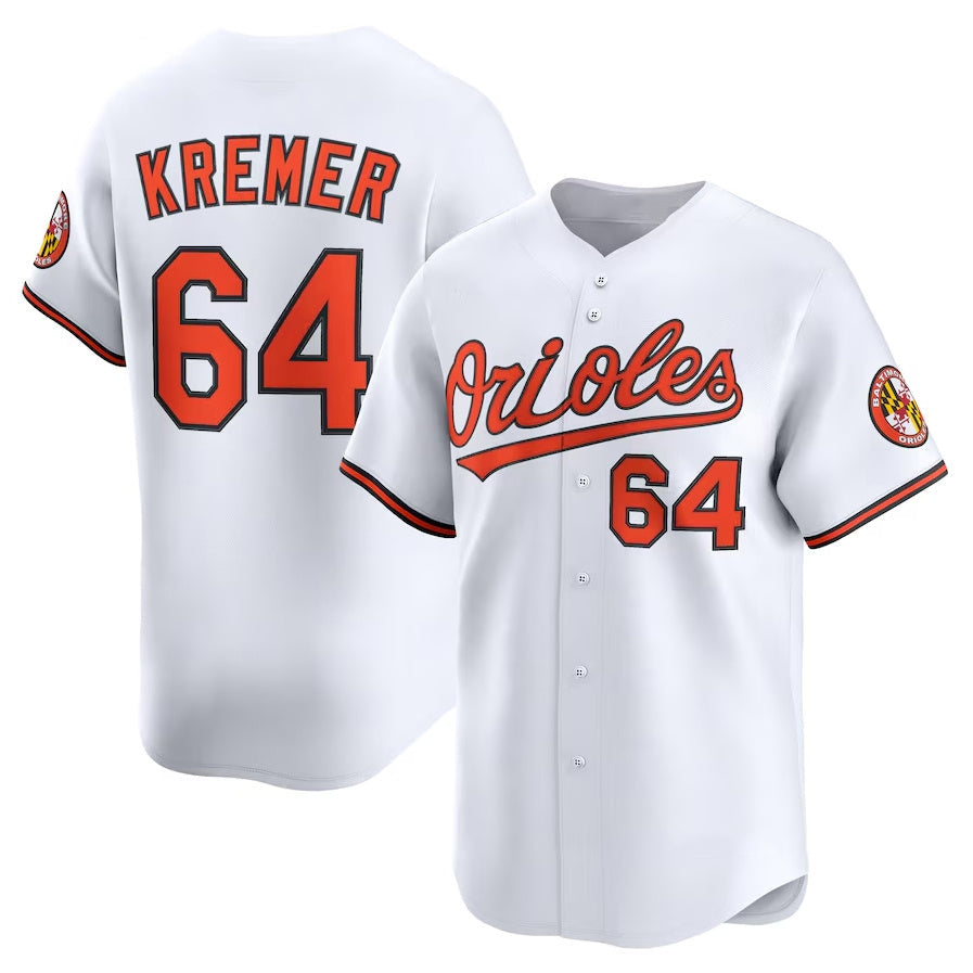Baltimore Orioles #64 Dean Kremer Alternate Limited Player Jersey - White Stitched Baseball Jersey - Main View