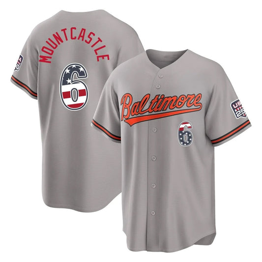 Baltimore Orioles #6 Ryan Mountcastle Player Gray USA 250 Fourth of July Home Game Stitched Baseball Jersey - Main View