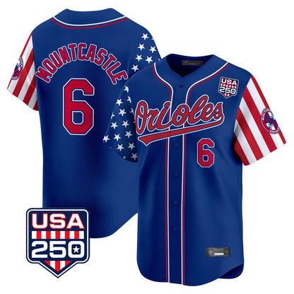 Baltimore Orioles #6 Ryan Mountcastle Player Royal USA 250 Independence Day Vapor Premier Limited Home Game Stitched Baseball Jersey - Main View