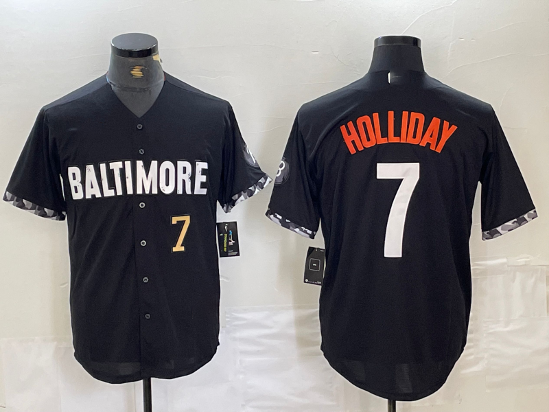 Baltimore Orioles #7 Jackson Holliday Number Black 2023 City Connect Cool Base Stitched Baseball Jersey - Main View