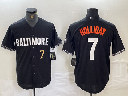 Baltimore Orioles #7 Jackson Holliday Number Black 2023 City Connect Cool Base Stitched Baseball Jersey - Main View