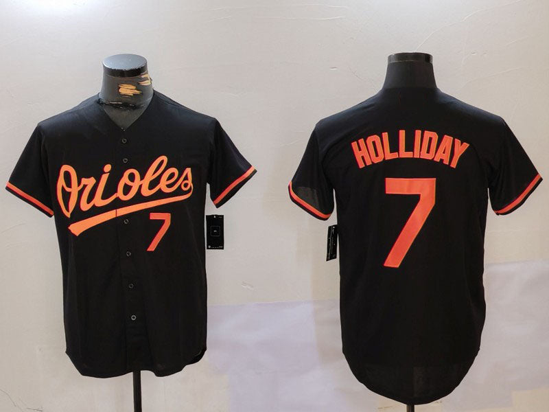 Baltimore Orioles #7 Jackson Holliday Number Black Cool Base Stitched Baseball Jerseys - Main View