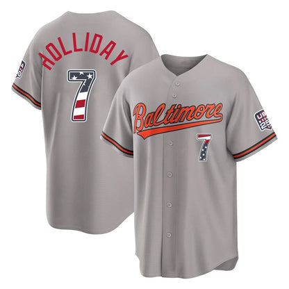 Baltimore Orioles #7 Jackson Holliday Player Gray USA 250 Fourth of July Home Game Stitched Baseball Jersey - Main View