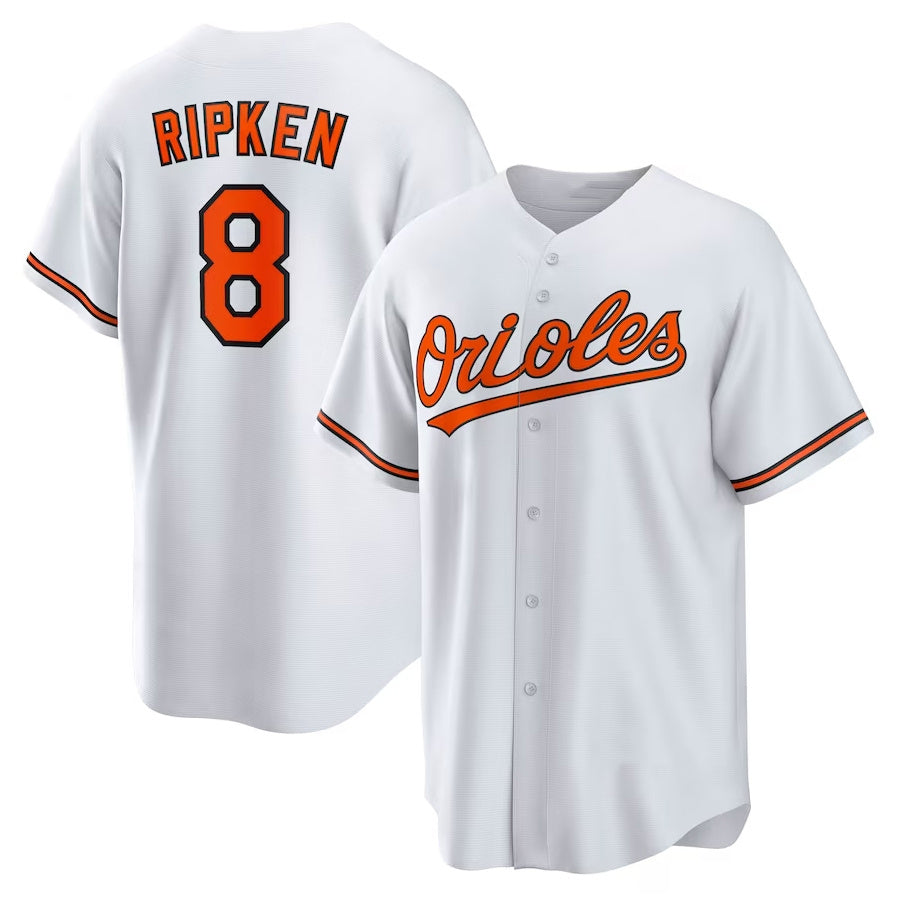 Baltimore Orioles #8 Cal Ripken Jr. Throwback Replica Player Jersey - White Stitched Baseball Jersey - Main View