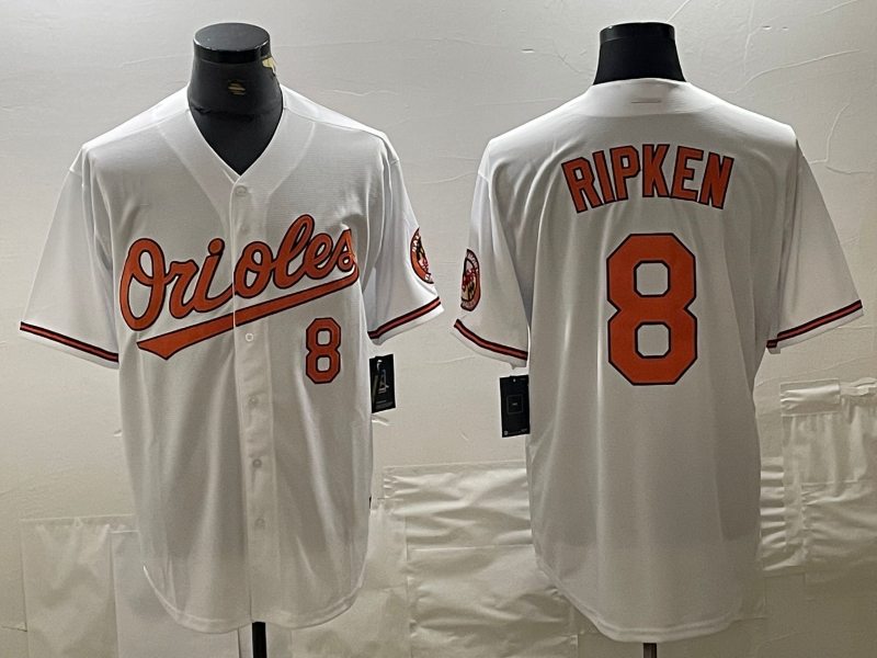 Baltimore Orioles #8 Cal Ripken Jr Number White Cool Base Stitched Jersey Baseball Jerseys - Main View