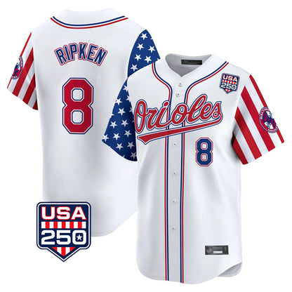 Baltimore Orioles #8 Cal Ripken Player White USA 250 Independence Day Vapor Premier Home Game Stitched Baseball Jersey - Main View