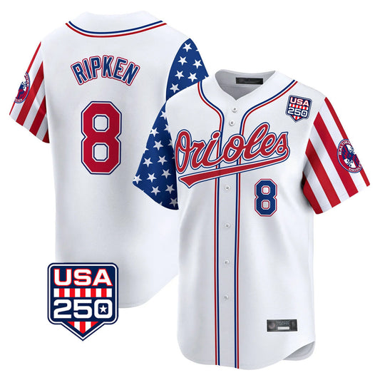 Baltimore Orioles #8 Cal Ripken Player White USA 250 Independence Day Vapor Premier Home Game Stitched Baseball Jersey - Main View