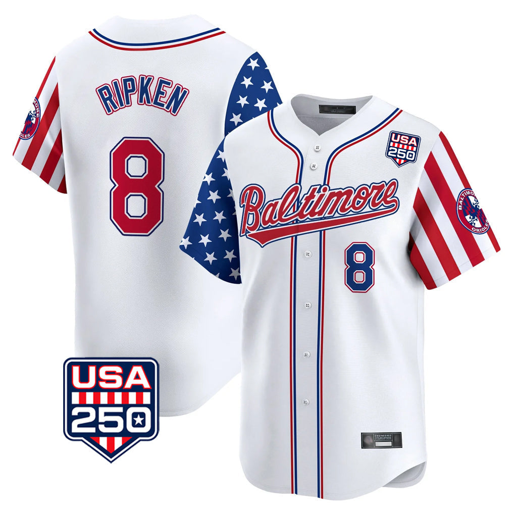 Baltimore Orioles #8 Cal Ripken Player White USA 250 Independence Day Vapor Premier Limited Home Game Stitched Baseball Jersey - Main View