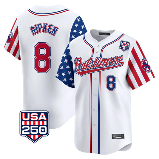 Baltimore Orioles #8 Cal Ripken Player White USA 250 Independence Day Vapor Premier Limited Home Game Stitched Baseball Jersey - Main View