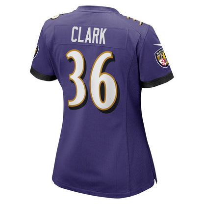 B.Ravens #36 Chuck Clark Purple Game Jersey Stitched American Football Jerseys - Main View