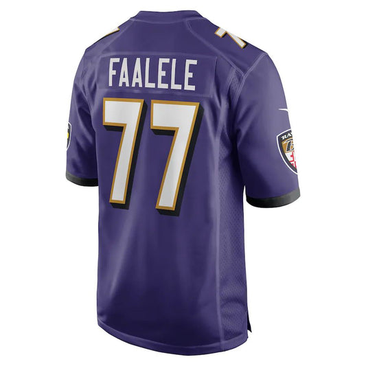 B.Ravens #77 Daniel Faalele Purple Player Game Jersey Stitched American Football Jerseys - Main View