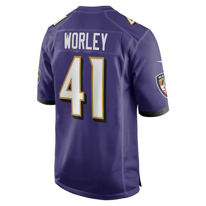 B.Ravens #41 Daryl Worley Purple Game Player Jersey Stitched American Football Jerseys - Main View
