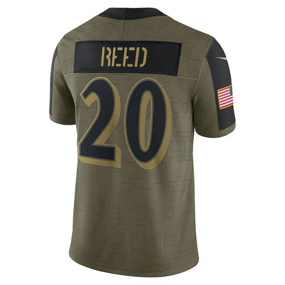 B.Ravens #20 Ed Reed Olive 2021 Salute To Service Retired Player Limited Jersey Stitched American Football Jerseys - Main View
