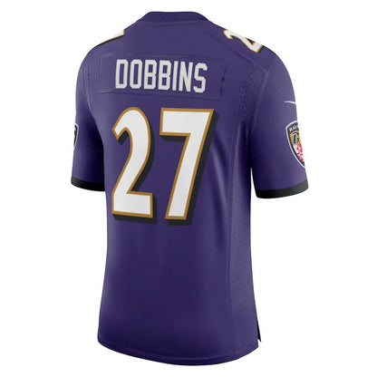 B.Ravens #27 J.K. Dobbins Purple Vapor Limited Jersey Stitched American Football Jerseys - Main View