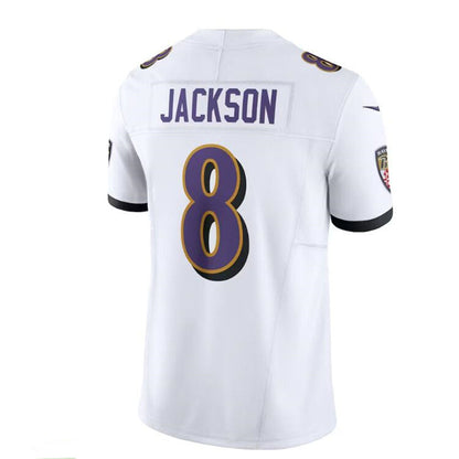 B.Ravens #8 Lamar Jackson White Vapor F.U.S.E. Limited Jersey Stitched American Football Jerseys - Main View