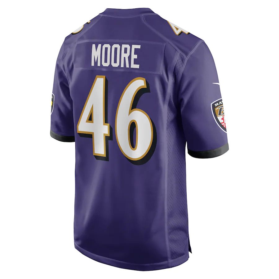 B.Ravens #46 Nick Moore Purple Game Jersey Stitched American Football Jerseys - Main View