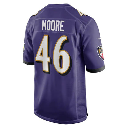 B.Ravens #46 Nick Moore Purple Game Jersey Stitched American Football Jerseys - Main View