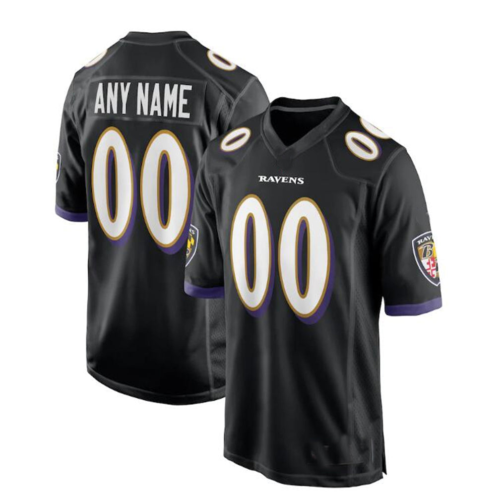 Custom B.Ravens Black Alternate Game Jersey Stitched American Football Jerseys - Main View