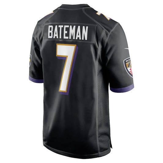 B.Ravens #7 Rashod Bateman Black Game Player Jersey Stitched American Football Jerseys - Main View