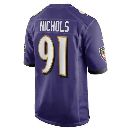 B.Ravens #91 Rayshad Nichols Purple Game Player Jersey Stitched American Football Jerseys - Main View