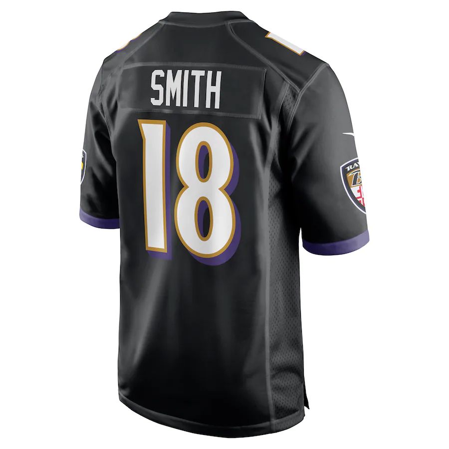 B.Ravens #18 Roquan Smith Black Alternate Game Player Jersey Stitched American Football Jerseys - Main View