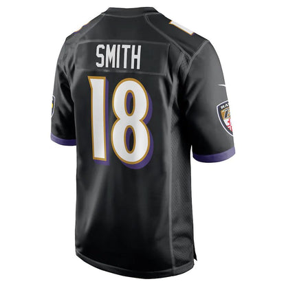 B.Ravens #18 Roquan Smith Black Alternate Game Player Jersey Stitched American Football Jerseys - Main View