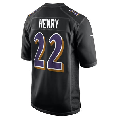 B.Ravens #22 Derrick Henry Carbon Black Fashion Stitched American Football Jerseys - Main View