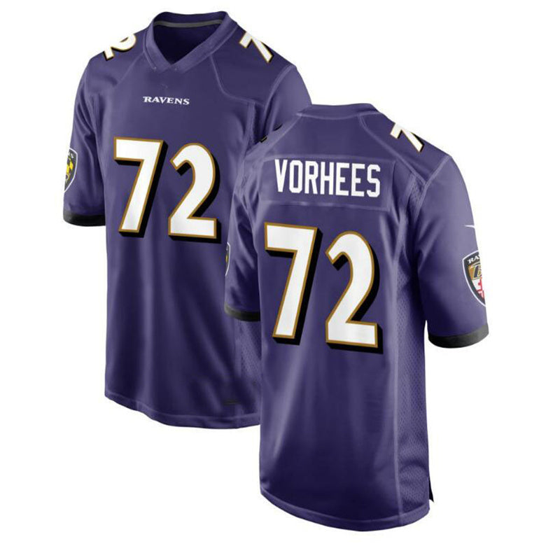 B.Ravens #72 Andrew Vorhees Game Jersey - Purple Stitched American Football Jerseys - Main View