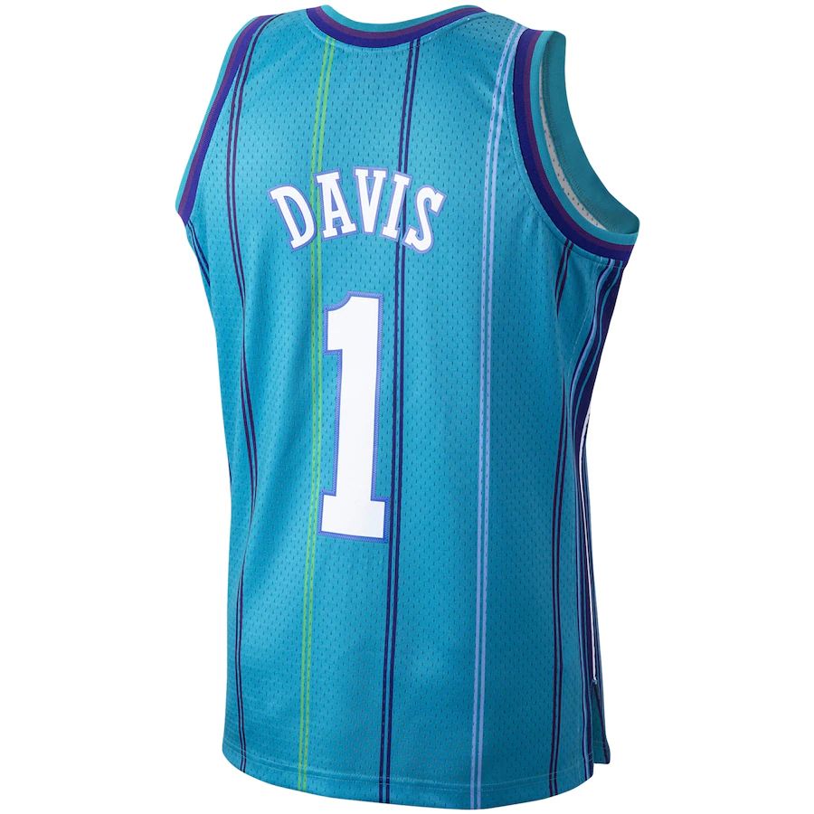 C.Hornets #1 Baron Davis Mitchell & Ness Hardwood Classics 1999-00 Swingman Jersey Teal Stitched American Basketball Jersey - Main View