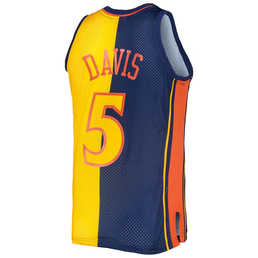 G.State Warriors #5 Baron Davis Mitchell & Ness Hardwood Classics 2006-07 Split Swingman Jersey Navy Gold Stitched American Basketball Jersey - Main View