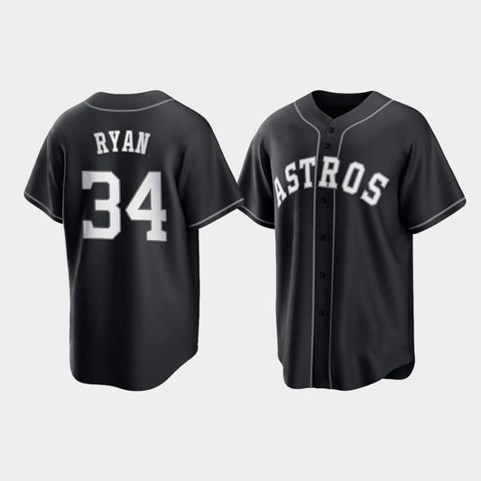 Baseball Houston Astros Nolan Ryan 2021 All Black Fashion Jersey - Main View