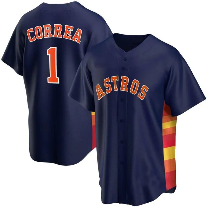 Baseball Houston Astros #1 Carlos Correa Navy Stitched Jersey - Main View