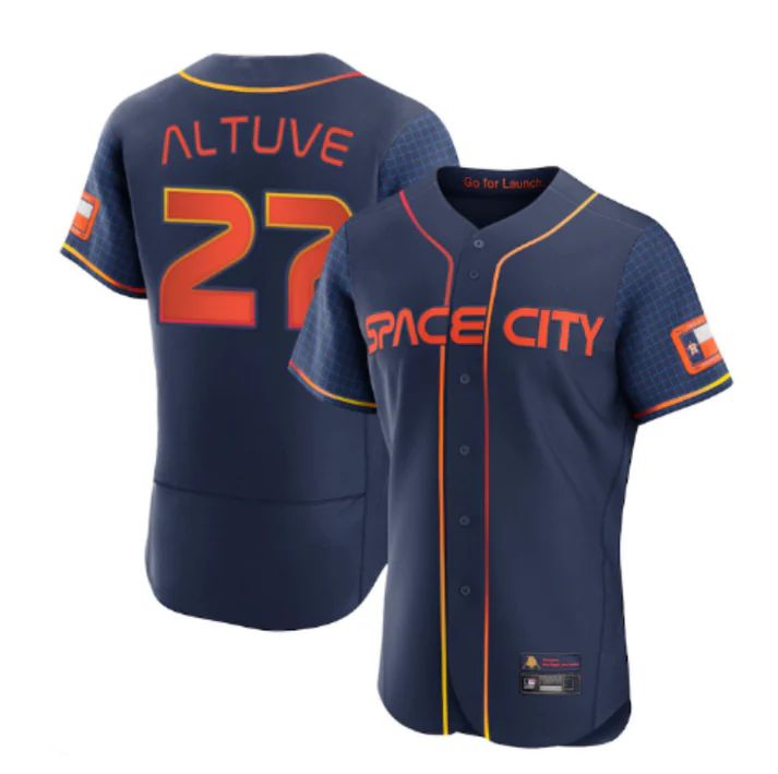Baseball Jerseys New Houston Astros 27 Jose Altuve Navy Stitched 2022 Space City Connect Jersey - Main View