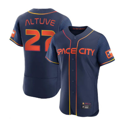 Baseball Jerseys New Houston Astros 27 Jose Altuve Navy Stitched 2022 Space City Connect Jersey - Main View